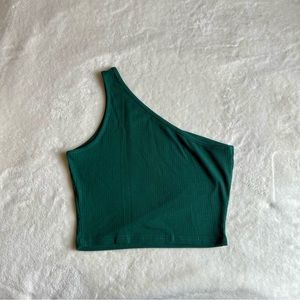 One shoulder crop top, emerald green color, size medium